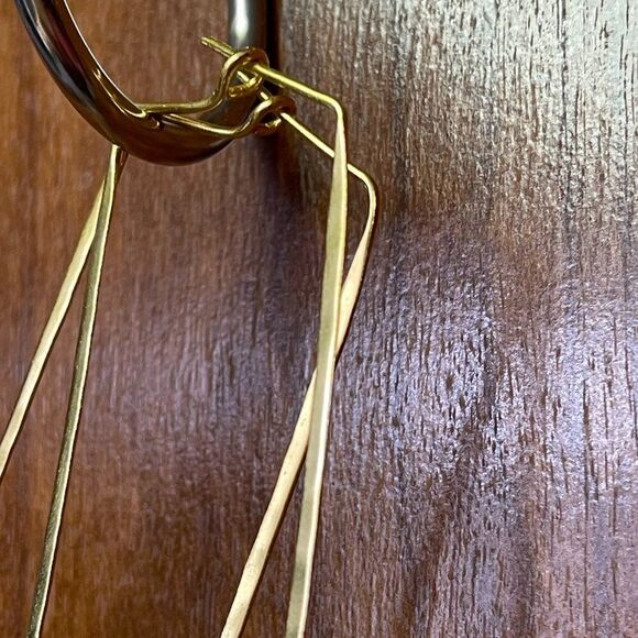 brass rectangle earrings w/ raw stone/crystal - Picture 10 of 11